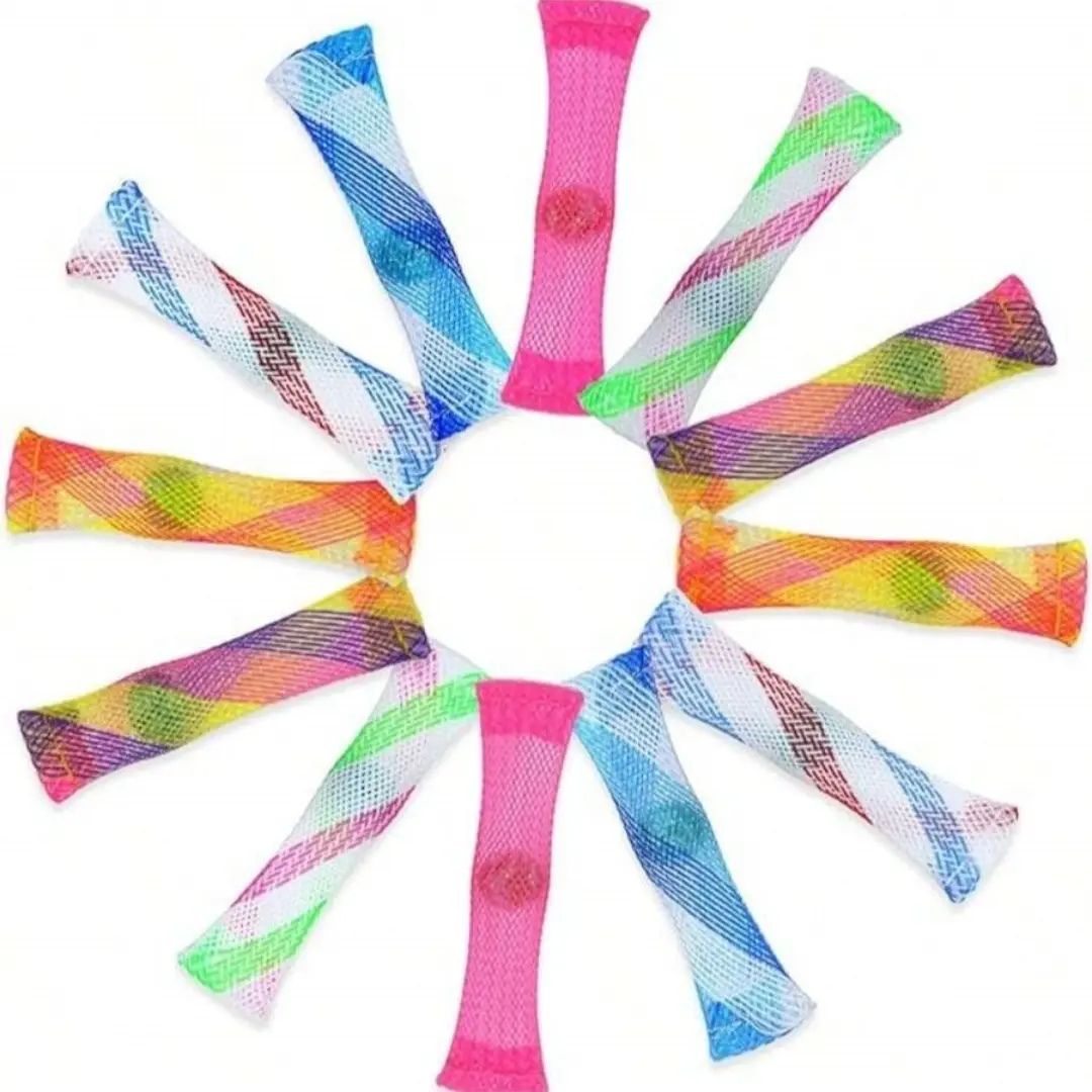 5/15/30Pcs Colorful Decompression Squeeze Stress Relief Knitted Net Bead Squeeze Toy, Pull Apart Knitted Tube Venting Pop Beads, Random Colors, Stress Relieving Accessory, Stress Relief Tools