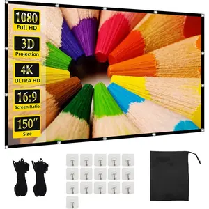 Projector Screen 150 inch Projection Screen Indoor Outdoor Washable Anti-Crease 16:9 HD Rear Front Movies Screen for Home Theater Office