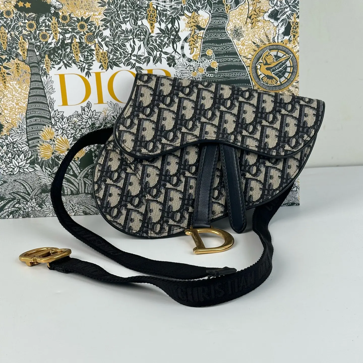 Pre-owned Dior Oblique Mini Saddle Canvas Shoulder Crossbody Bag