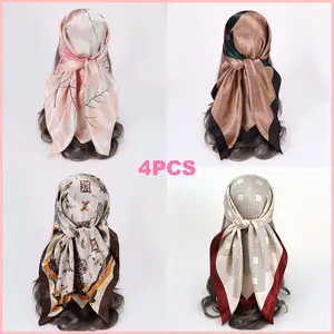 4PCS Satin Silk Head Scarves for Women – Chic Hair Wrap, Bandana & Neck Scarf Set | Soft Square Shawl for Travel, Daily Wear & All Seasons