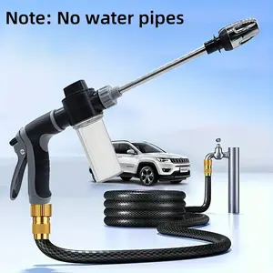 3/4 Inch High Pressure Garden Hose Nozzle Spray Gun - Long Handle Water Gun for Car Cleaning, Garden Watering, Household Cleaning Tool, Stainless Steel, Lead-Free Vinyl Hose, Universal Thread, Outdoor/Backyard Use（No water pipes）