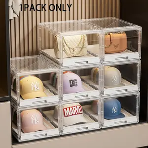 Transparent Thickened High-End Drawer Baseball Cap Storage Box, Stackable Desktop Hat Display Rack, Multi-Functional Compatible Organizer, Multifunctional Storage Bin