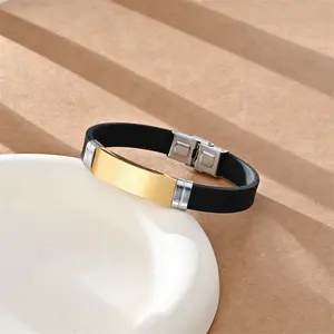 Custom Personalized Laser Engraved Black Band Plate Bracelet/Anklet, Modern Adjustable Jewelry for Men & Women with Name Engraving