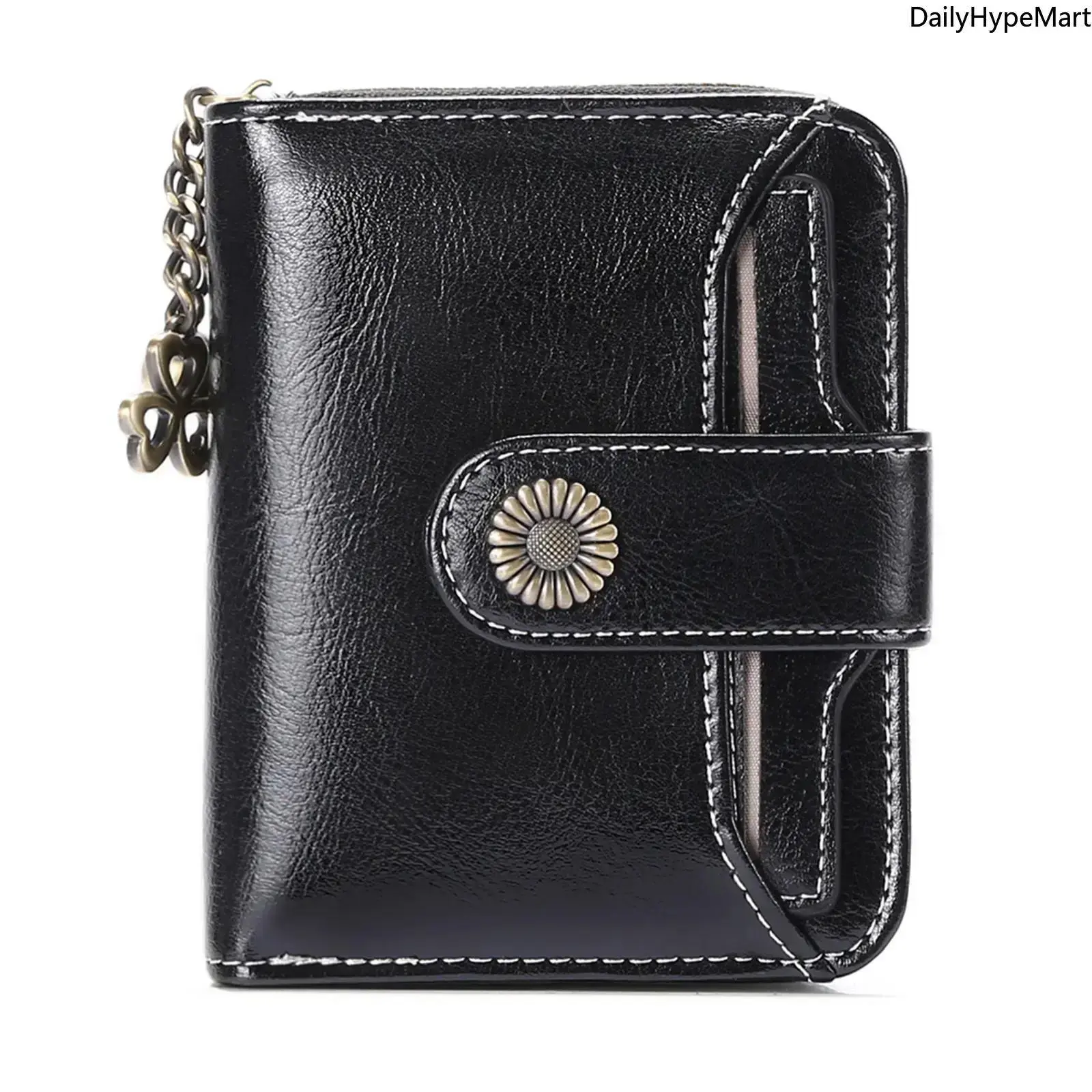 Ladies' Genuine Leather Compact Bifold Mini Wallet - Detachable Exquisite Cardholder, Business Card Holder for Purse, Window ID Slot, Funky Romantic Glamorous Ethnic Fashion Accessory for Everyday Use