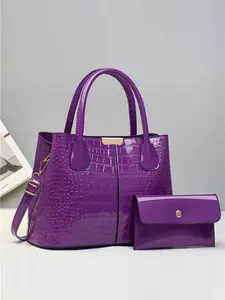 Women's Fashion Crocodile Print Large Capacity Multi-Pocket Shoulder Crossbody Hand Strap Commuter Two Piece Set Handbag Flap Pocket Design Trendy Commuter Purse Fashionable Versatile Purse