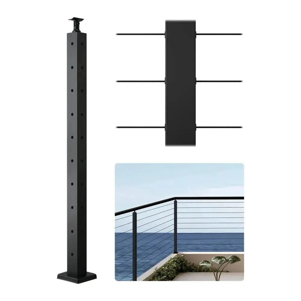 【BackToSchool】VEVOR Cable Railing Post, 36x2x2 Inch Corner Railing Post, with L-Shaped Pre-Drilled Holes, Stainless Steel Cable Rail Post with Horizontal and Curved Bracket, 1-Pack, Black