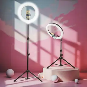 63 Inch Flexible Tripod Stand, 12 Inch Selfie Ring Light, Adjustable Three Color LED Light, Live Streaming Video Conference Lamp
