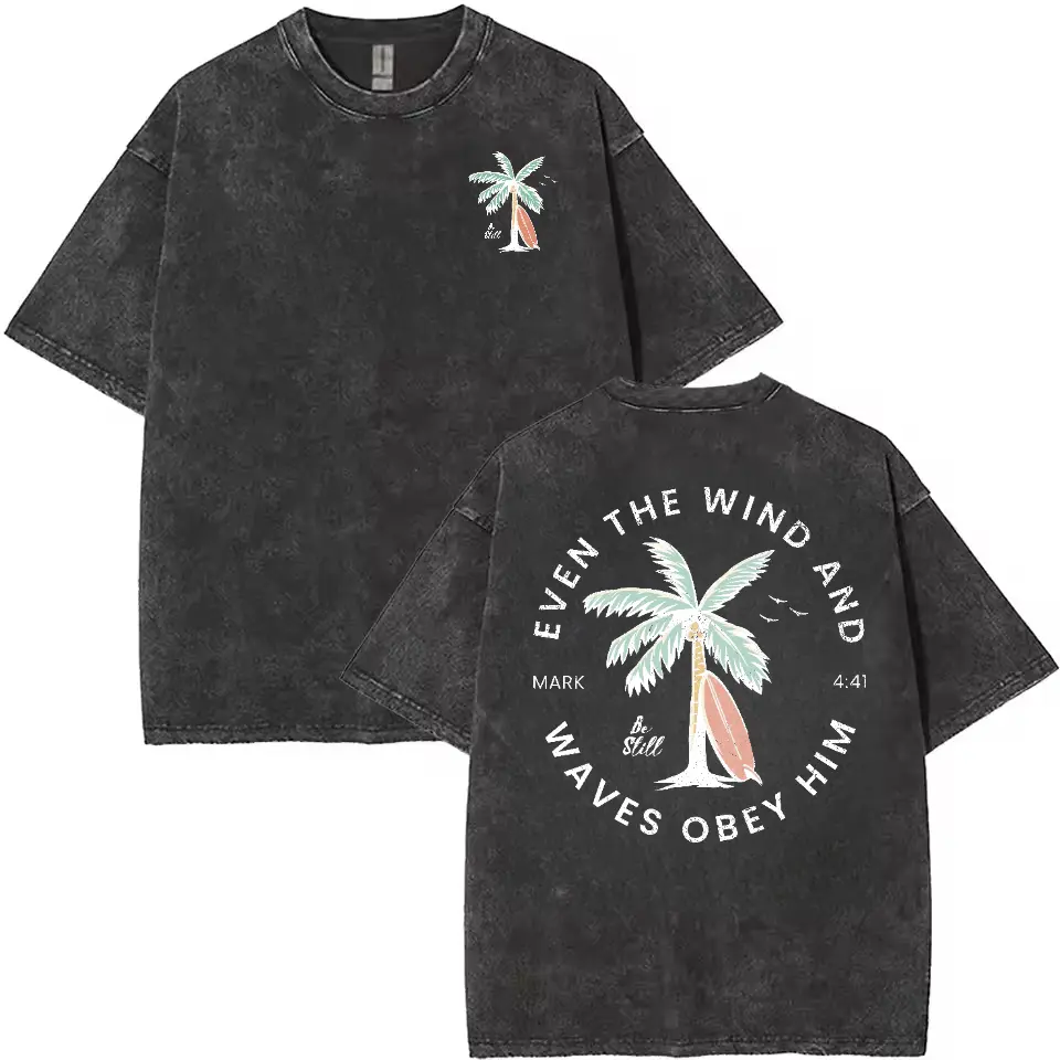 washed T-shirt-BLACK