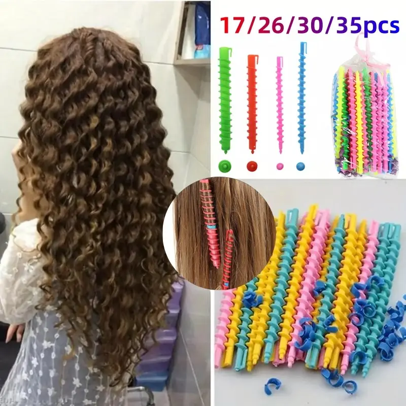 Heatless Curlers Spiral Perm Rods Set for Curly, Wavy & Natural Hair, No Heat Hair Rollers with Clips for Long Lasting Curls, DIY Salon Hair Styling Tools for Volume, Bounce & Overnight Curls, Curling Rods