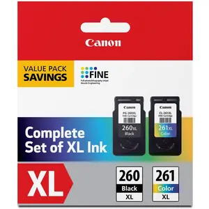 Canon 3706C005 PG-260 XL Black & CL-261 Color XL Value Pack Ink Cartridges for Printers