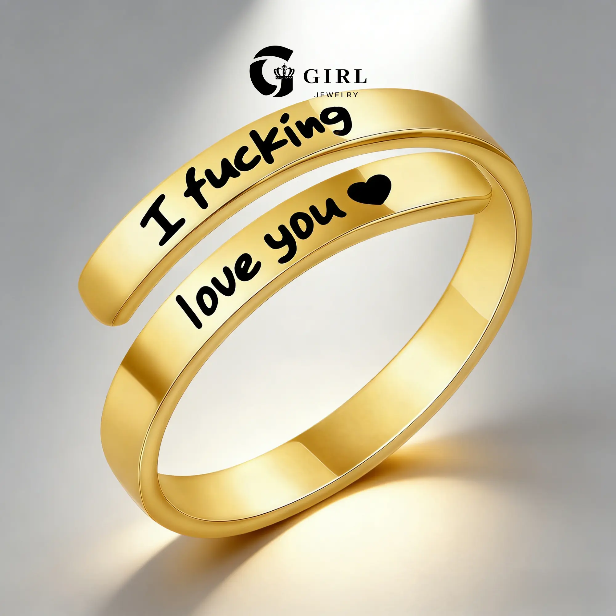 GGIRL 18k Gold-Plated Customizable “Hardcore Confession” Adjustable Open-Style Double-Band Ring, Engraved With Heartfelt Slogans, Romantic Couple'S Ring Symbolizing Deep Affection