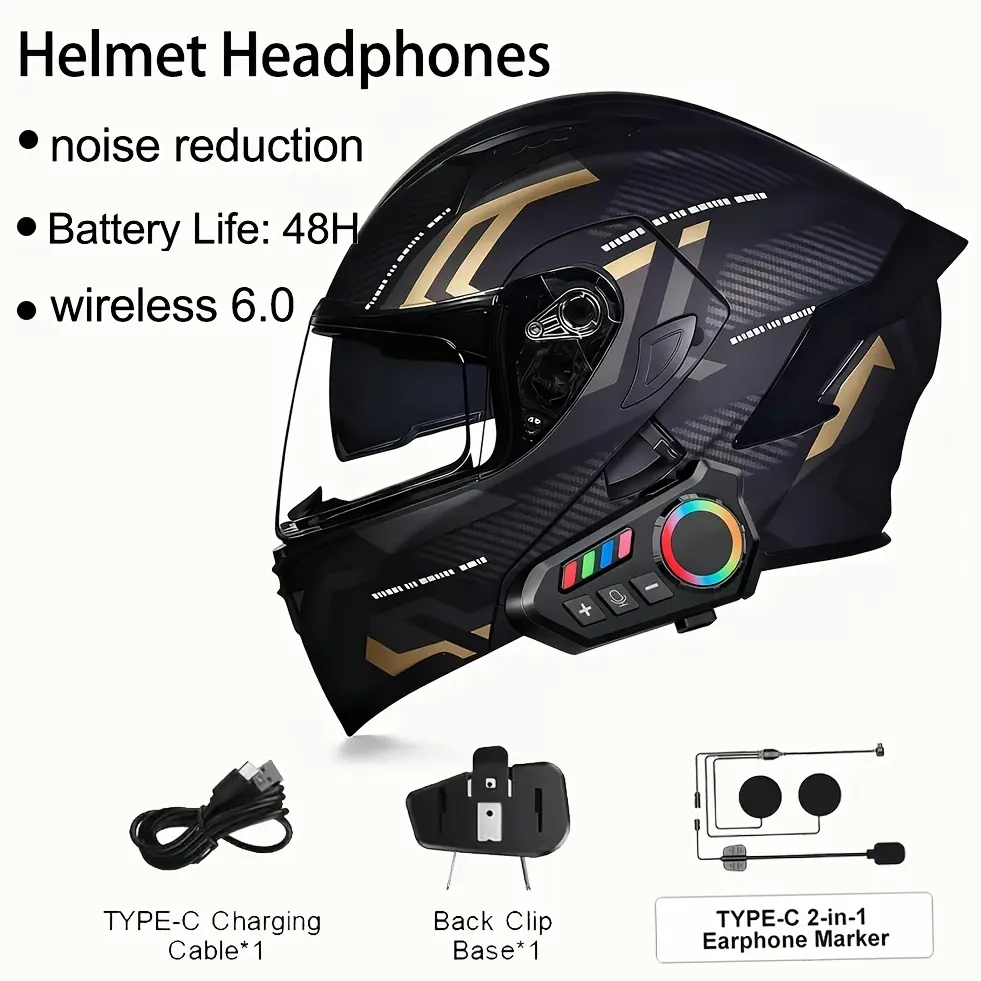 Bicycle Helmet Headphones, 2-in-1 Microphone, Noise Reduction, Clear Sound Quality, Equipped with Speakers, Long Battery Life, Type-c Interface, Suitable for Different Scenarios, the Best Partner for Cycling Enthusiasts Motorcycle Accessories