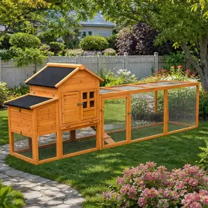 Large Weatherproof Wooden Chicken Coop Enclosure for 4-6 Chickens, Outdoor Poultry Hutch with Run, Nest Box, Removable Tray, Sliding Door, Ramp, Asphalt Roof, 122x26x42.5 in, 60.00 lb, Orange