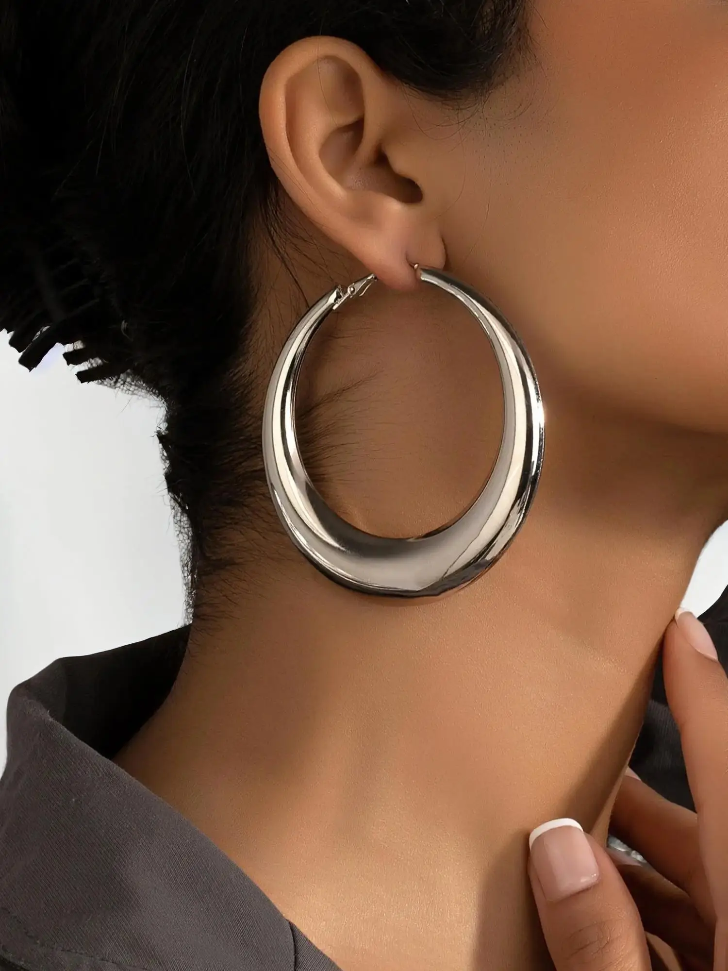 Simple Style Plain Color Hoop Earrings for Women, Flat Pierced Jewelry, Summer Casual New Trendy Hoop Earrings, Fashionable Jewelry for Women for Dai