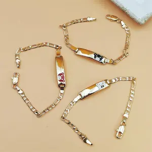 Cute Cartoon Bear Gold-Plated Figaro Link Bracelet for Toddlers & Babies, Adjustable Length, Breathable Summer-Vibe Accessory