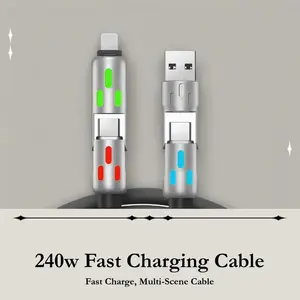240w Fast Charging Data Cable, Four-In-One Charger, Dual Port, Gradual Color, Car Use, Travel, Office, Study, Multi-Scene, Cellphone