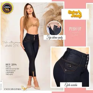 2194 un tono azul oscuro. Con efecto brillo con la faja panty interna, control de abdomen bajo, viene con bordado naranja en la bota, diseño en botón color, naranja y dorado