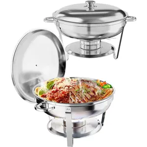 [FLASH SALE] Garvee 5QT Chafing Dish Buffet Set of 2 Pack, Round Stainless Steel Food Warmers Buffet Servers Sets, Chafer with Food & Water Pan, Lid, Frame, Fuel Holder for Catering and Parties