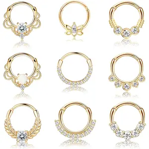 MILACOLATO 9PCS 16G Septum Rings Opal Daith Earrings Hoop Nose Rings 316L Stainless Steel CZ Cartilage Helix Tragus Earrings Septum Clicker Piercing Jewerly