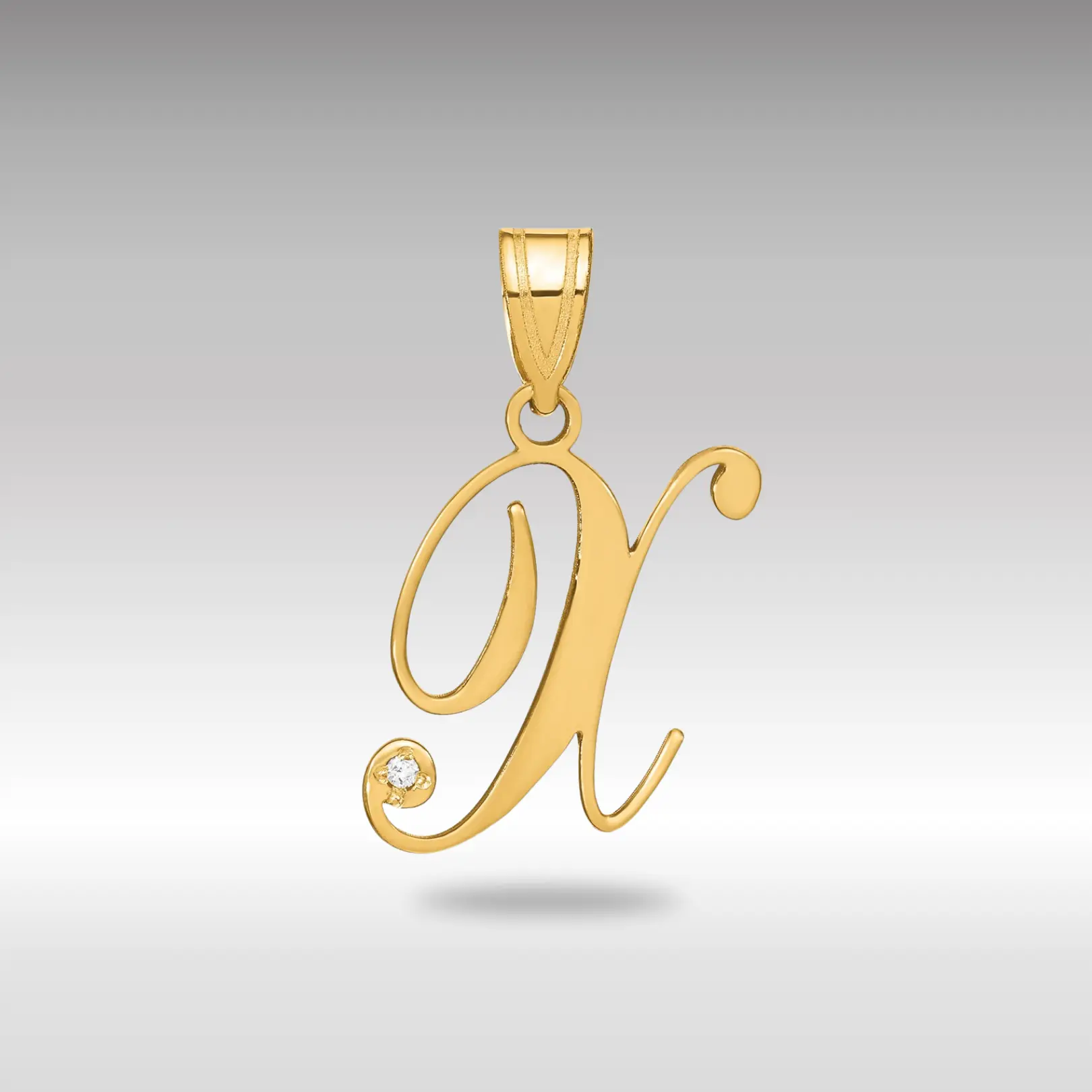 14K Gold Script Letter X Initial Pendant with Diamond - Model YC252X