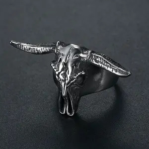 S New Personalized Titanium Steel Polished Retro Aries Ring Stainless Steel Horn Skull Ring