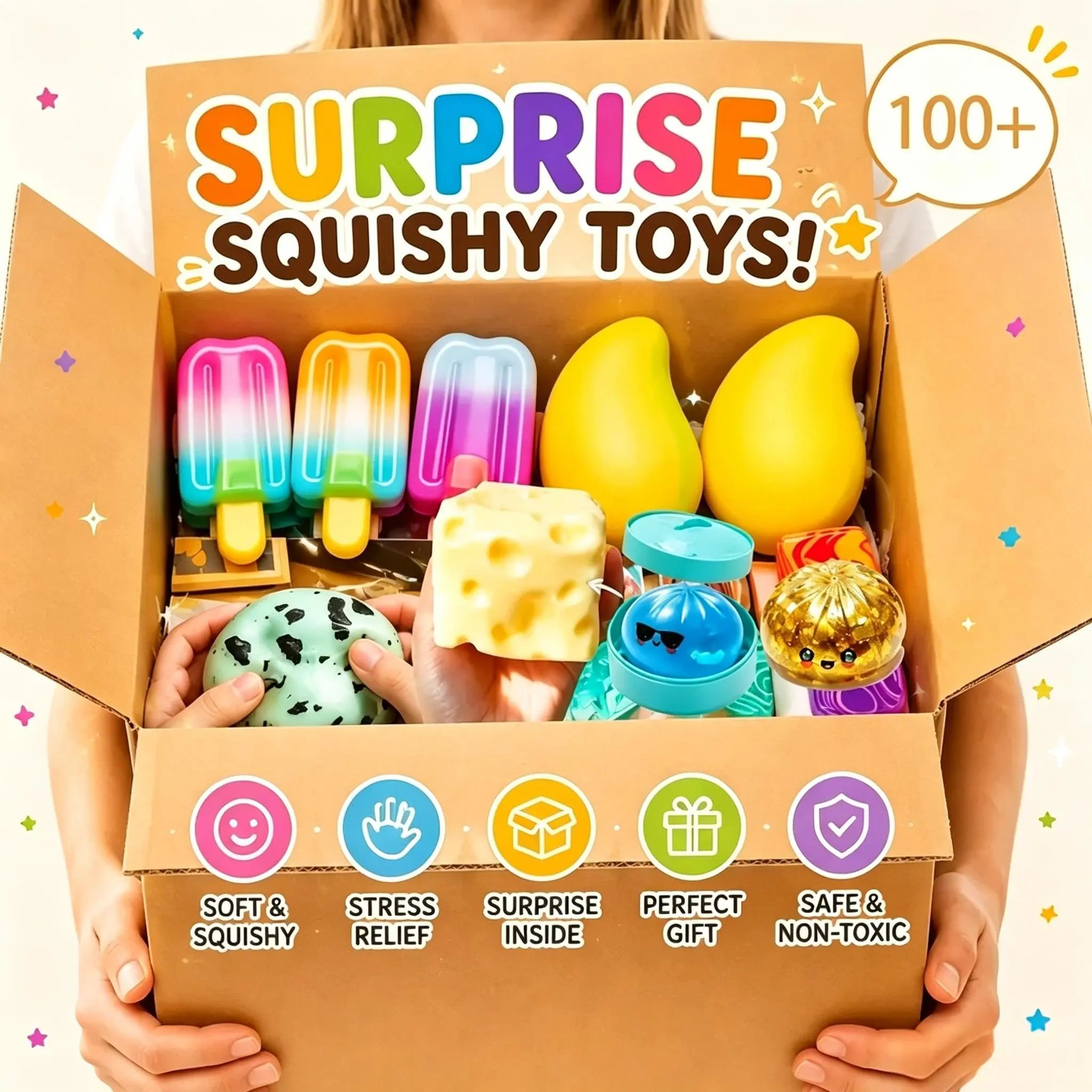 NEW! 100+Pcs Surprise Squishy Blind Box Toys Random Mystery Figures Slow Rebound Soft Squeeze Fidget Sensory Toys ASMR Stress Relief