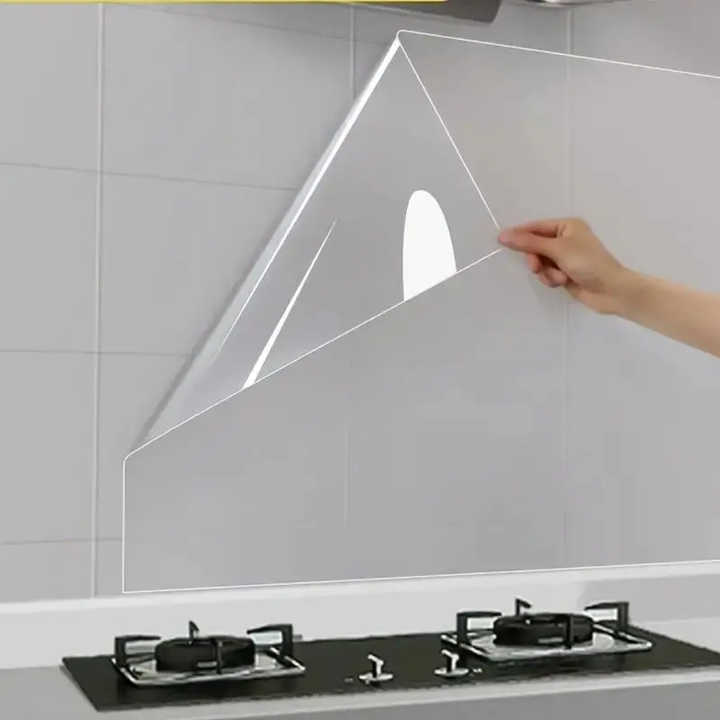 Plastic Static Adhesive Wall Protection Film, Self Adhesive Waterproof Oil-Resistant Removable Film, Kitchen Tile Home Dorm Decor, No Glue Easy Clean, 118 Inches