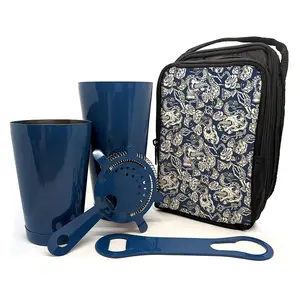 Snakes and Skulls Azure Blue Bar Tote Tool Set - Includes Bottle Opener, Cocktail Shaker, and Bar Utensils