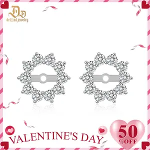 Delzzad Bling Flower Earring Jackets Synthetic Moissanite S925 Sterling Silver Earring Jackets for Studs Moissanite Jewelry Perfect Birthday Wedding Engagement Anniversary Christmas Gift(Jacket Only)