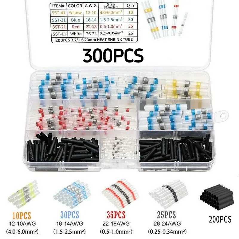 Haisstronica 300PCS Durable Reliable Solder Seal Wire Terminal Connectors - Waterproof Heat Shrink Butt Connector Set - Self-Solder for Marine, Truck, Stereo Applications, Durable Reliable Connectors
