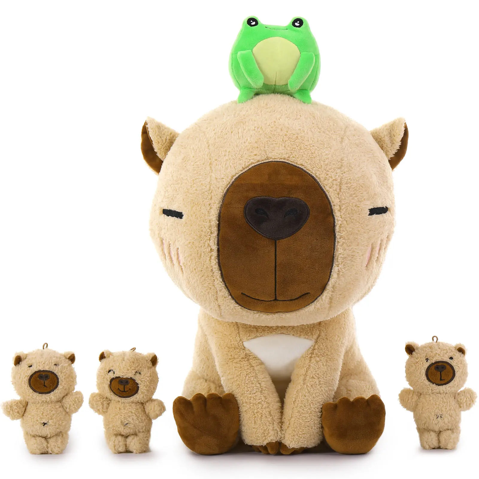 MaoGoLan 21.6" Big Mommy Capybara Stuffed Animal with 3 Baby Stuffed Capybara & 1 Frog Plush Toy, Capybara Plushies Gift for Kids On Children's Day, Birthday plushie  bundle