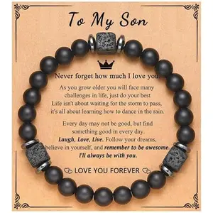 Veliora Gift B To My Man Bracelet Love Gifts for Him Dad Husband Brother Son Grandpa Lava Stone Bead Bracelet with Card