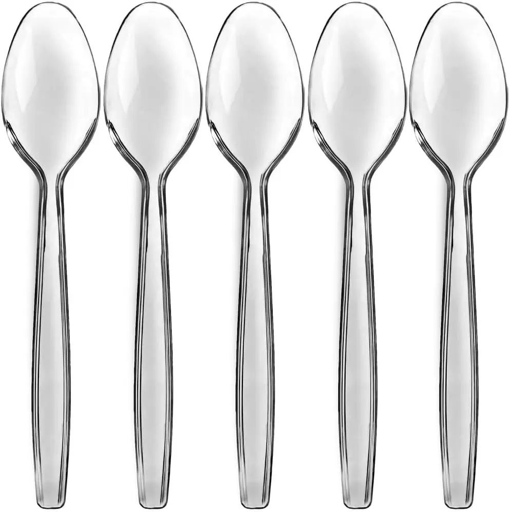 Classic Plastic Teaspoons (50 Count) - Durable Clear Plastic Spoons Heavy Duty, Premium Disposable Spoons for Weddings, Dinners, Everyday Flatware & Party Supplies