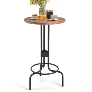 41.42-Inch Café Pub Bistro Bar Table, Industrial Design Metal Base, Rustic Brown-Round Wooden Top, Accent Table for Dining Room, Kitchen, or Bar Area,