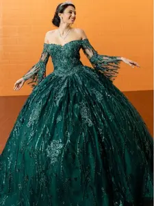 (LIVE 20) Quinceanera Ball Gown Dress Sequin Lace and Off-the-shoulder design Mexican Sweet 15 Party Dress