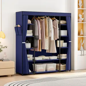 Portable Closet Wardrobe Clothes Rack 59 Inch Freestanding Organizer Storage with 12 Shelves for Cloakroom Bedroom High-Quality Materials Sturdy Design Easy Installation Organization Furniture Cupboard - Organizing