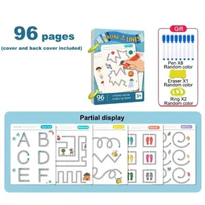 96-Page Reusable Magic Practice Notebook Set, Classroom Supplies, Full Brain Development Training and Pen Control Education Workbook, Perfect Gift for Kids
