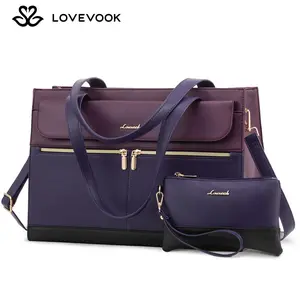LOVEVOOK June Limited-Time Promotional Discounts 15.6" Laptop Tote Bag for Women - Waterproof Vegan Leather Business Work Bag with Clutch & 2 Cup Holders  Suitable for the workplace, office, and casual wear