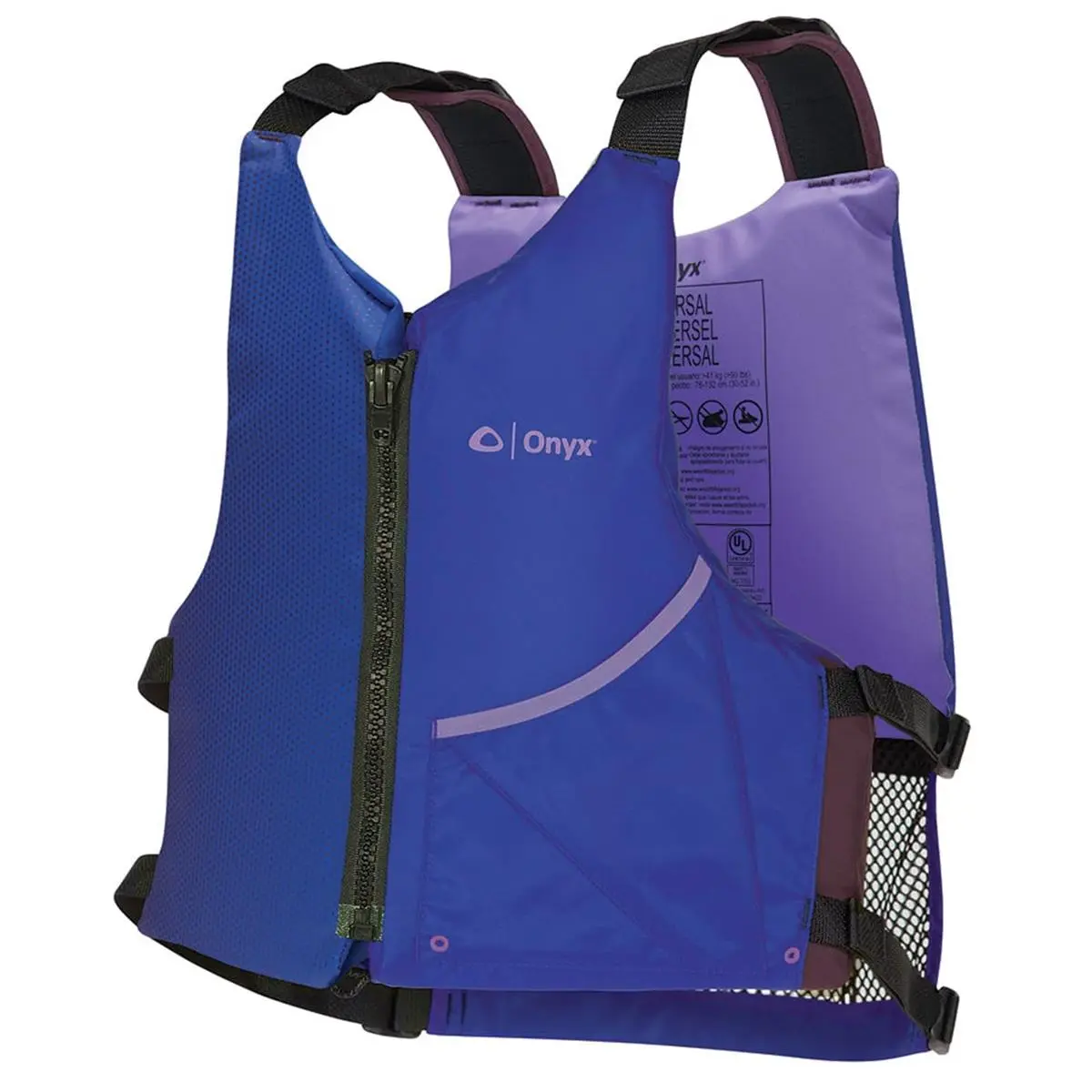 Adult Universal Paddle PFD Life Jacket, U.S.C.G. Approved Low Profile Foam Vest with Breathable Mesh Back, Lightweight for Water Sports, Blue & Purple