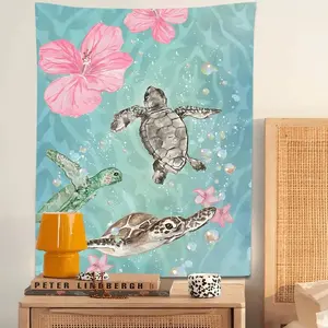 Sea Turtle Pattern Tapestry, 1 Count Washable Hanging Tapestry with Free Hanging Accessories, Wall Art for Living Room, Bedroom, Dorm Decor