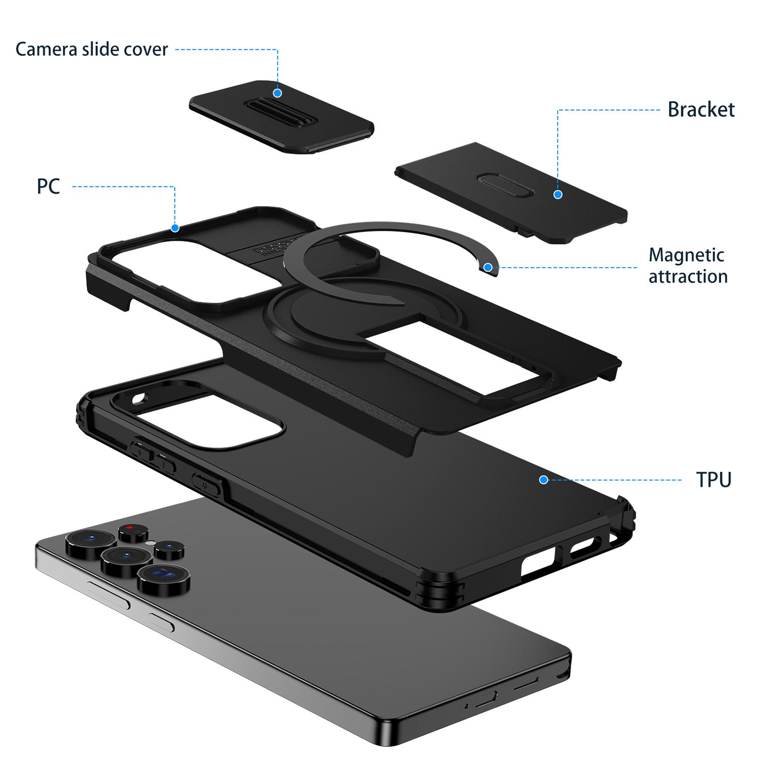 Magnetic Phone Case Compatible with Samsung Galaxy S26 Ultra S25 S24 S23 with Kickstand, Slide Camera Cover, Compatible with MagSafe Wireless Charging Accessory, Shockproof Scratch Resistant Rugged Hard Cover