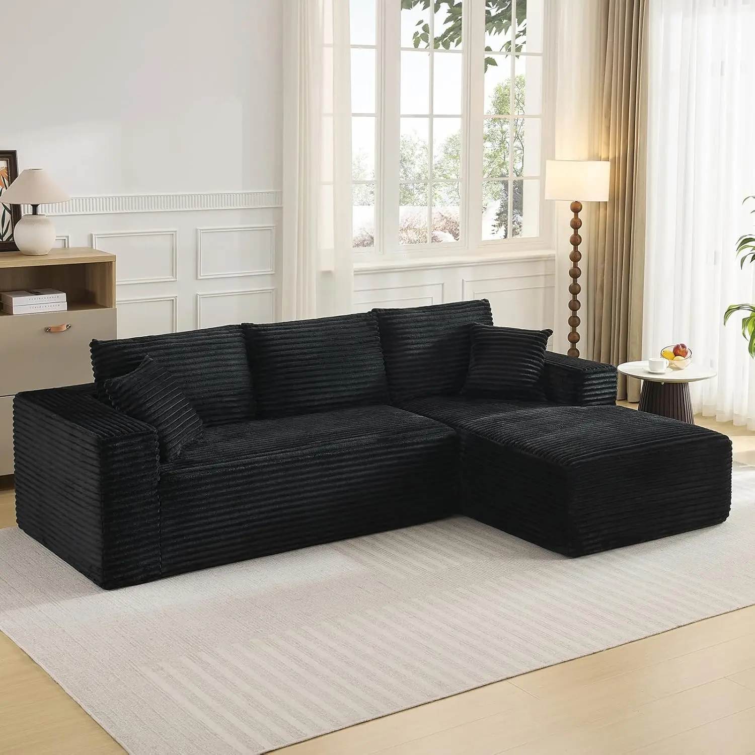 Garvee 108in Sturdy L-Shaped Plush Corduroy Modular Sectional Sofa - Left Chaise, Comfy Couch with Plush Seats & Cushion, 3-Way Living Room Furniture, Fully Assembled for Watch Parties & Movie Nights, Various Room Types