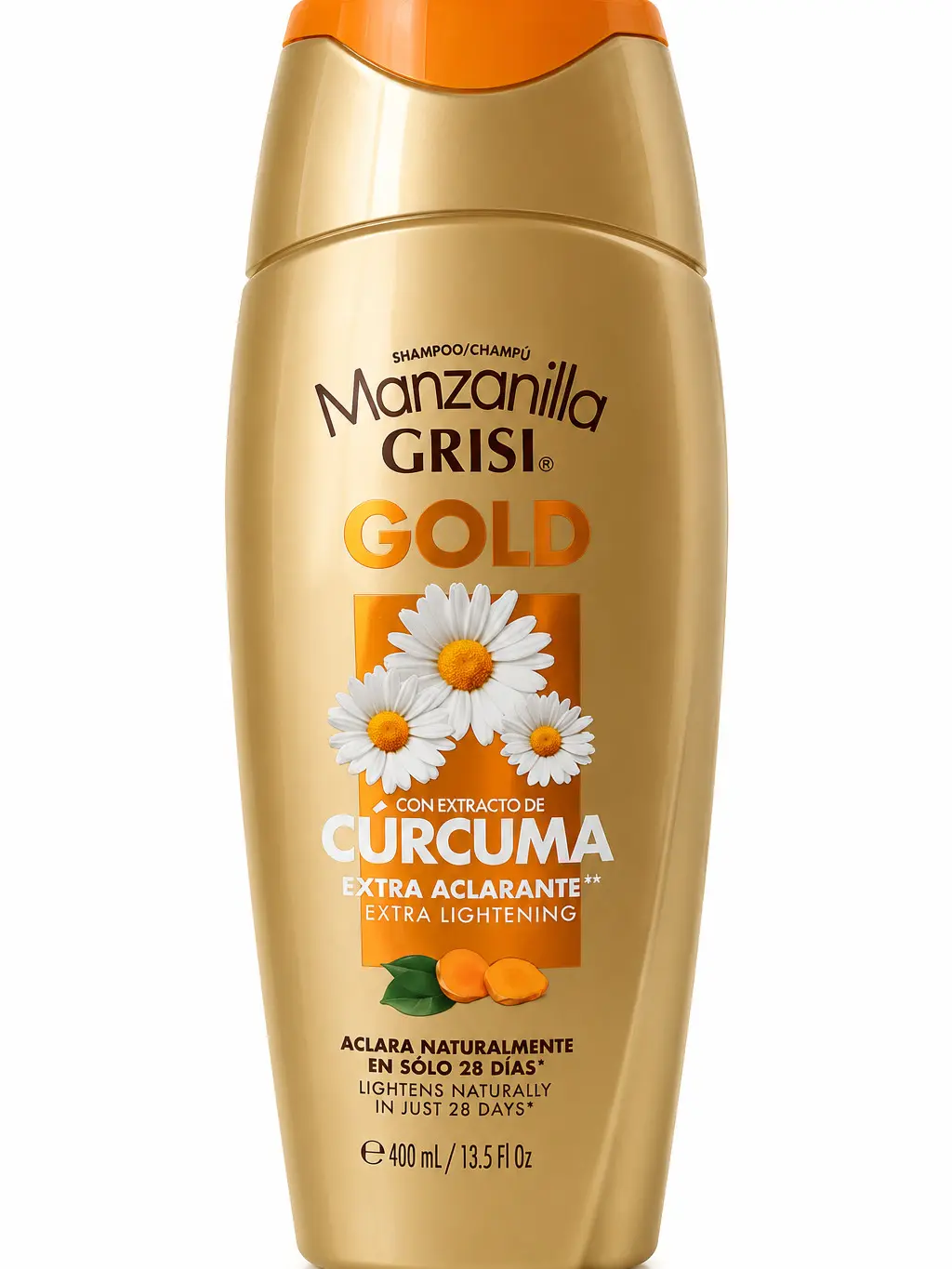Grisi Manzanilla Gold Curcuma Sh 400ml . Extra Aclarante. Turmeric Natural Hair lighter.