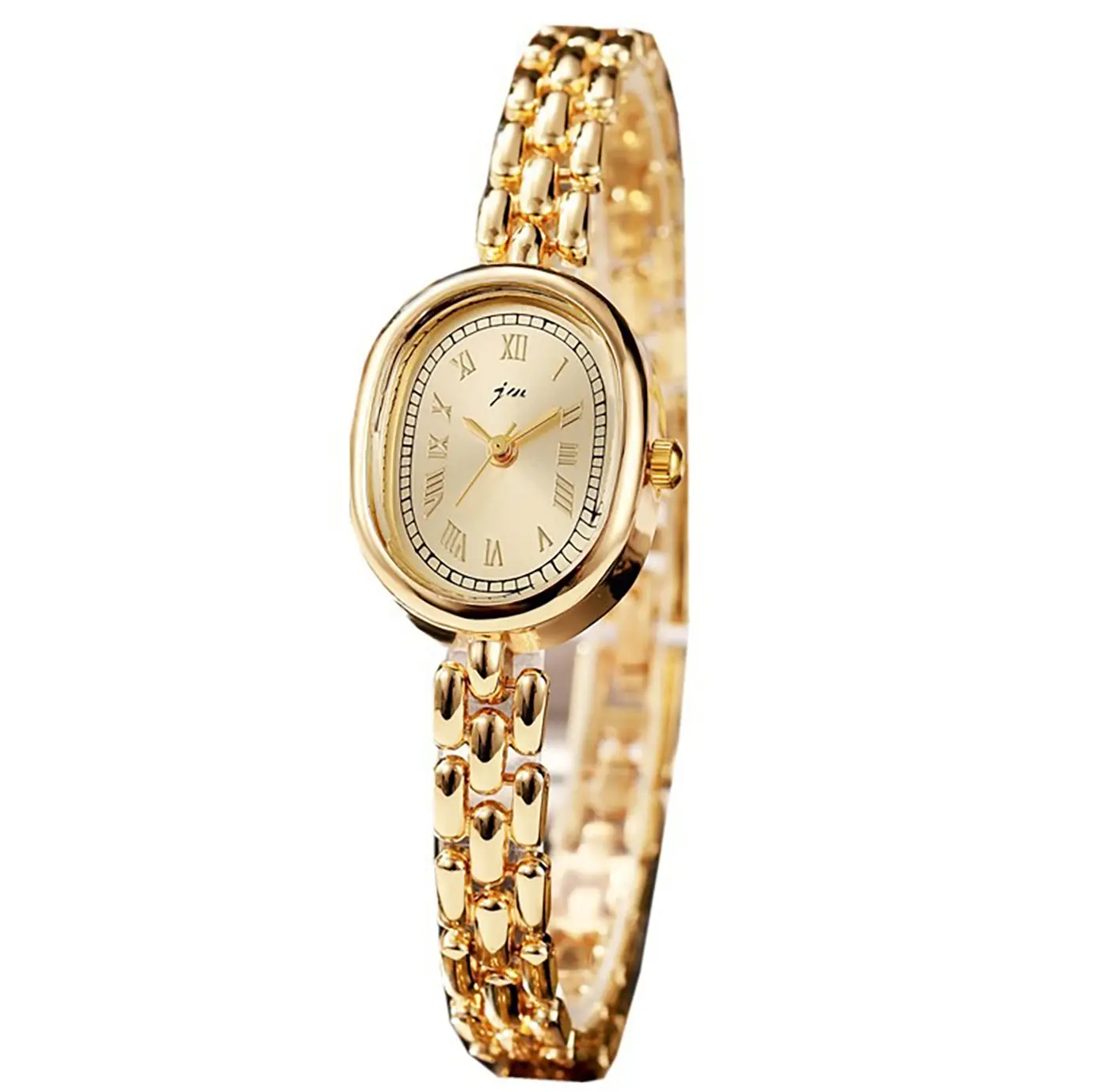 Women’s Bracelet Watch Small Face – Elegant Oval Quartz Analog Wristwatch with Metal Link Band, Gold & Silver Options, Slim Roman Numeral Dial Dress Watch for Ladies (Gold)