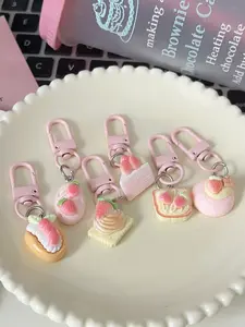 6pcs Cute Delicate Strawberry Cake Keychain Kawaii, Pink Girly Bag Charm, Girlfriend/Best Friend , Student Accessory Car Accessories Christmas Gift Ideas Bag Accessories Lanyards With Id Holder Bag Charms Gifts For Mother Graduation And Teacher