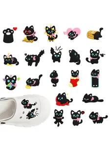 20Pcs Cute Cat Series PVC Shoe Accessories, Shoe Charms, Detachable Waterproof DIY Decoration, Unique Personalized Shoe Decorations