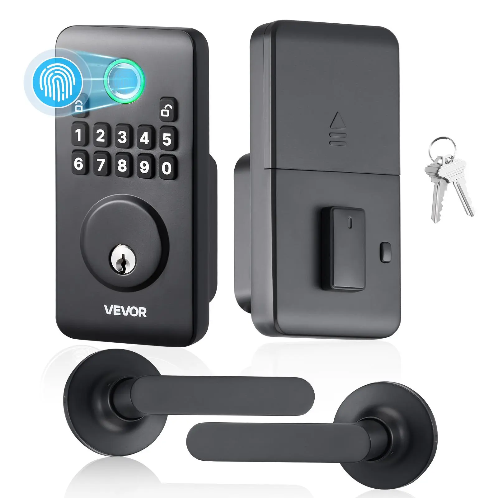 VEVOR Smart Biometric Scan Deadbolt Set - Easy-Grip Handle, Keyless Entry, Auto-Locking, 1-Time Code, Anti-Peeking Password, Matte Black DIY Security Code Front Door Safety Lock