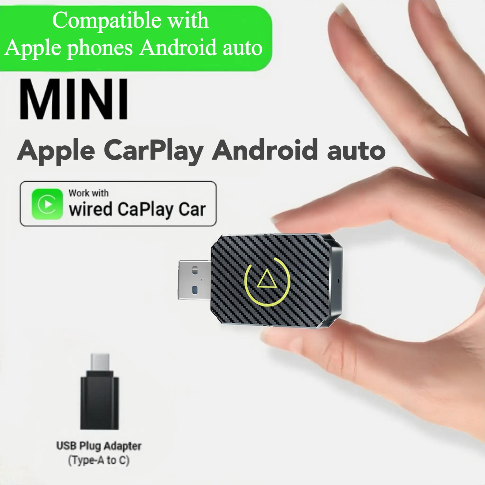 Mini Wireless Apple CarPlay Adapter, for both Apple and Android, 2 in 1, small wireless carplay adapter, converts wired to wireless, suitable for factory wired CarPlay cars from 2016 onwards, plug and play