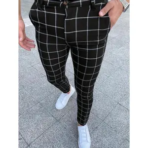 Elegant Plaid Dress Pants for Men, Vintage Casual Style, Slightly Stretch, Old Money Look