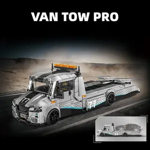 Mercedes Sprinter modified towing truck building blocks, collectible building block model set, Durable, highly detailed with multiple movable parts, compatible with other 8-grid scale sports cars, made of high-quality ABS material